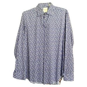 BEN SHERMAN BLUE FLORAL TAILORED SLIM FIT DRESS SHIRT - STRETCH. Zero Flaws!